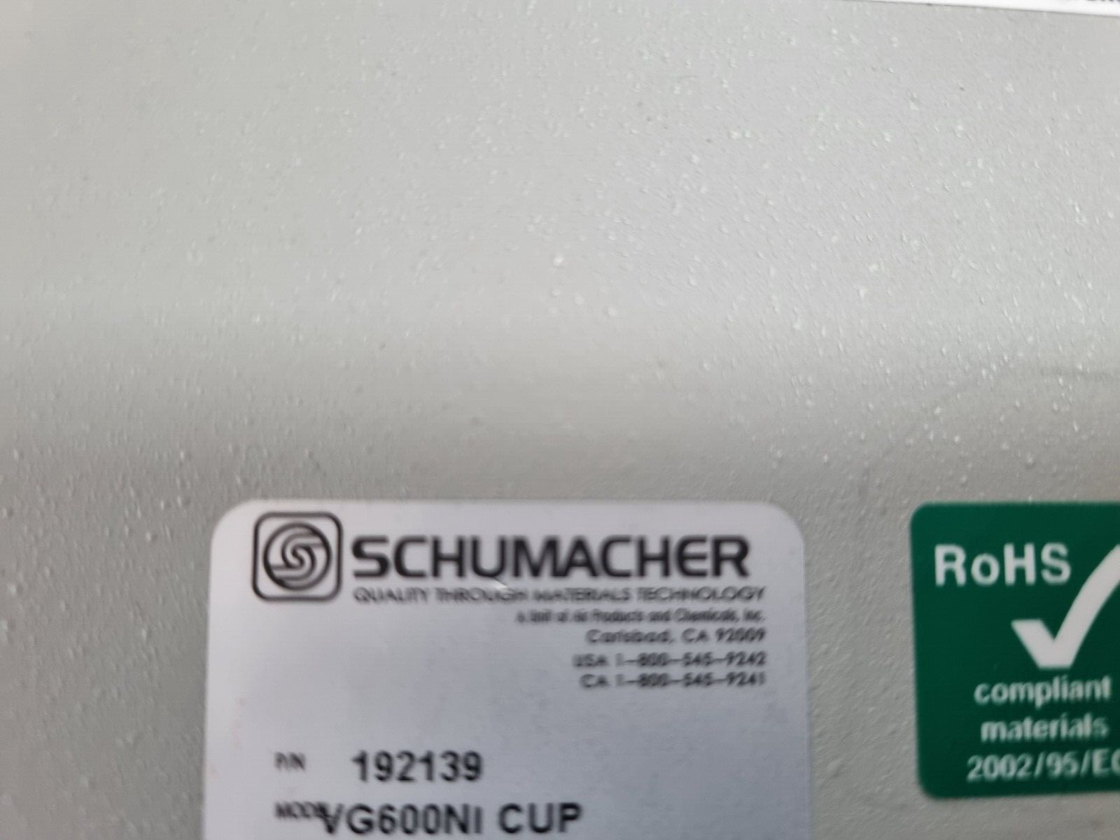 SCHUMACHER VAPORGUARD 192139 VG600NI VERSUM MATERIALS VAPORGUARD CUP (BR2.1)