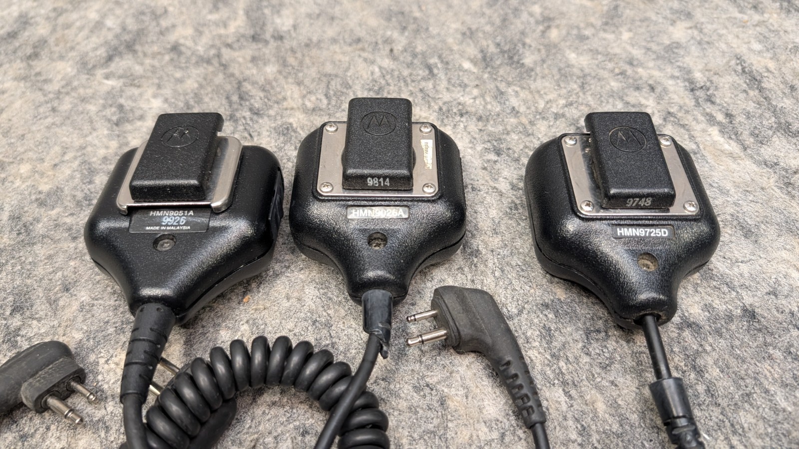Lot of 3 Motorola HMN9051A, HMN9026A,HMN9725D – 2-Pin Remote Speaker Microphone