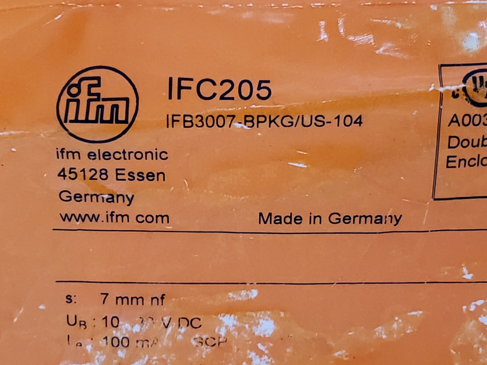 IFM IFB3007-BPKG/US-104 (IFC205) SENSOR 7MM SENSING 10-30VDC 100MA NIB