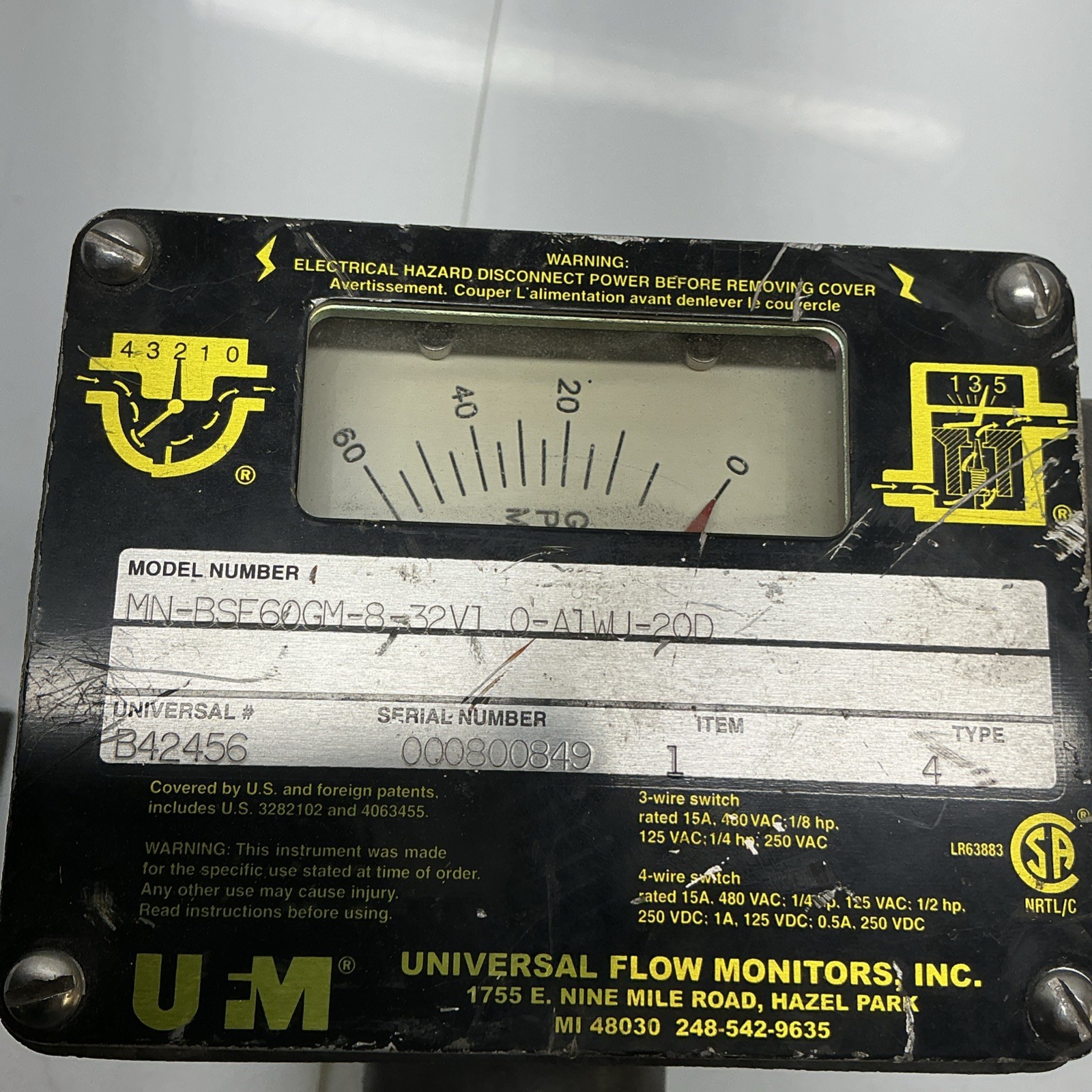 UFM MN-BSE60GM-8-32V1.0-A1WU-20D Flow Monitor AB-061