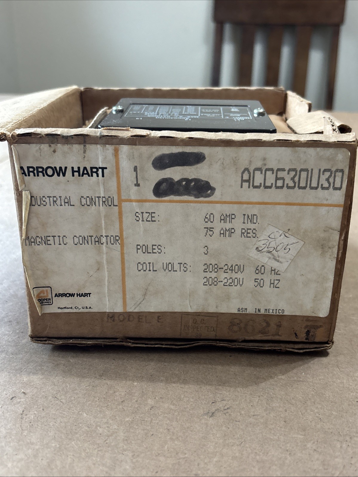 NEW ARROW HART, ACC630U30, Magnetic Contactor, 3ph, 60A, 208-240V.