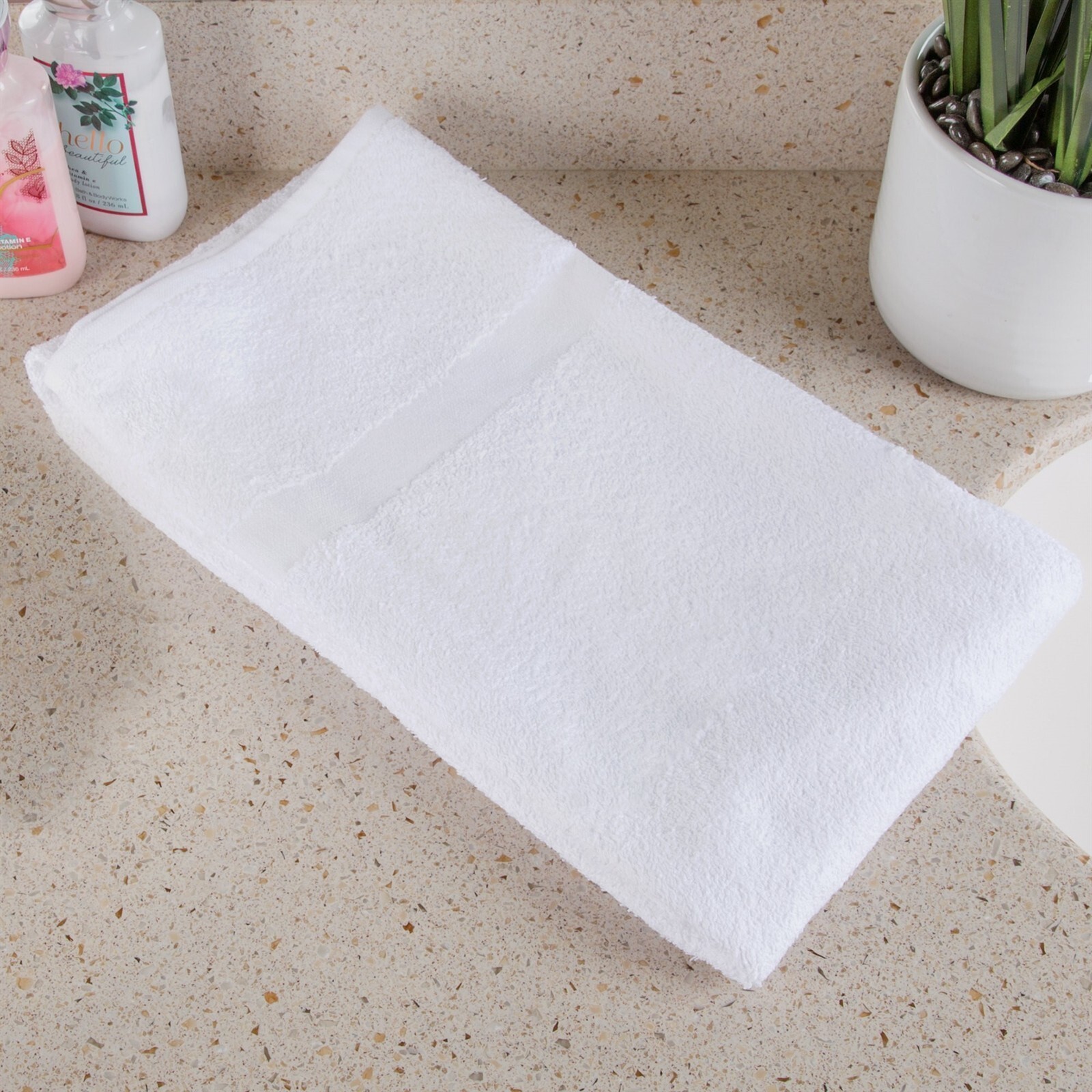 QTY=120: Oxford Silver 24″ x 50″ White Open End Cotton / Poly Bath Towel 10 lb.