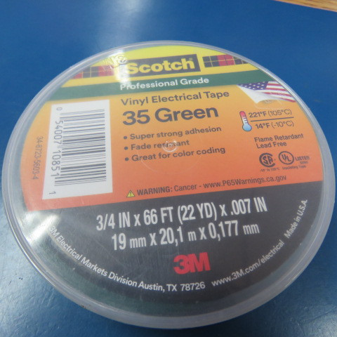 SCOTCH/ 3M 35 GREEN TAPE Qty of 5 per Lot VINYL ELECTRICAL TAPE, GREEN, 5 ROLLS