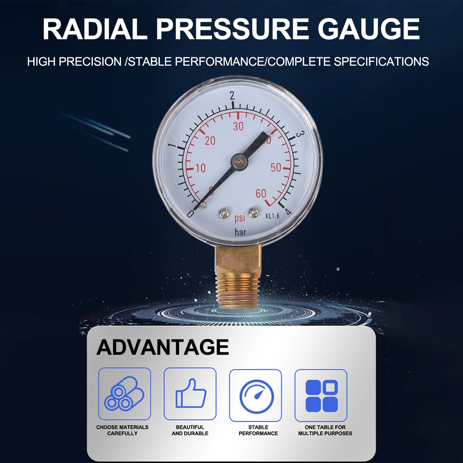 Stainless Steel 14in Pressure Gauge for Industrial HVAC Plumbing 0 4 Bar