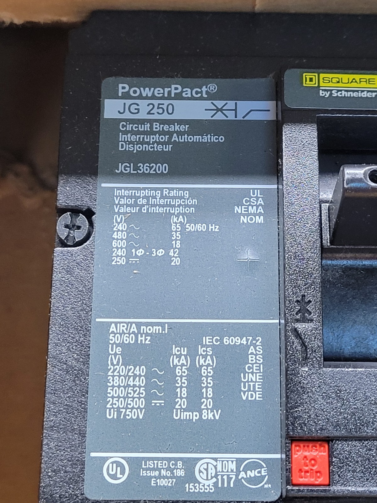 Square D JGL36200 Circuit Breaker.