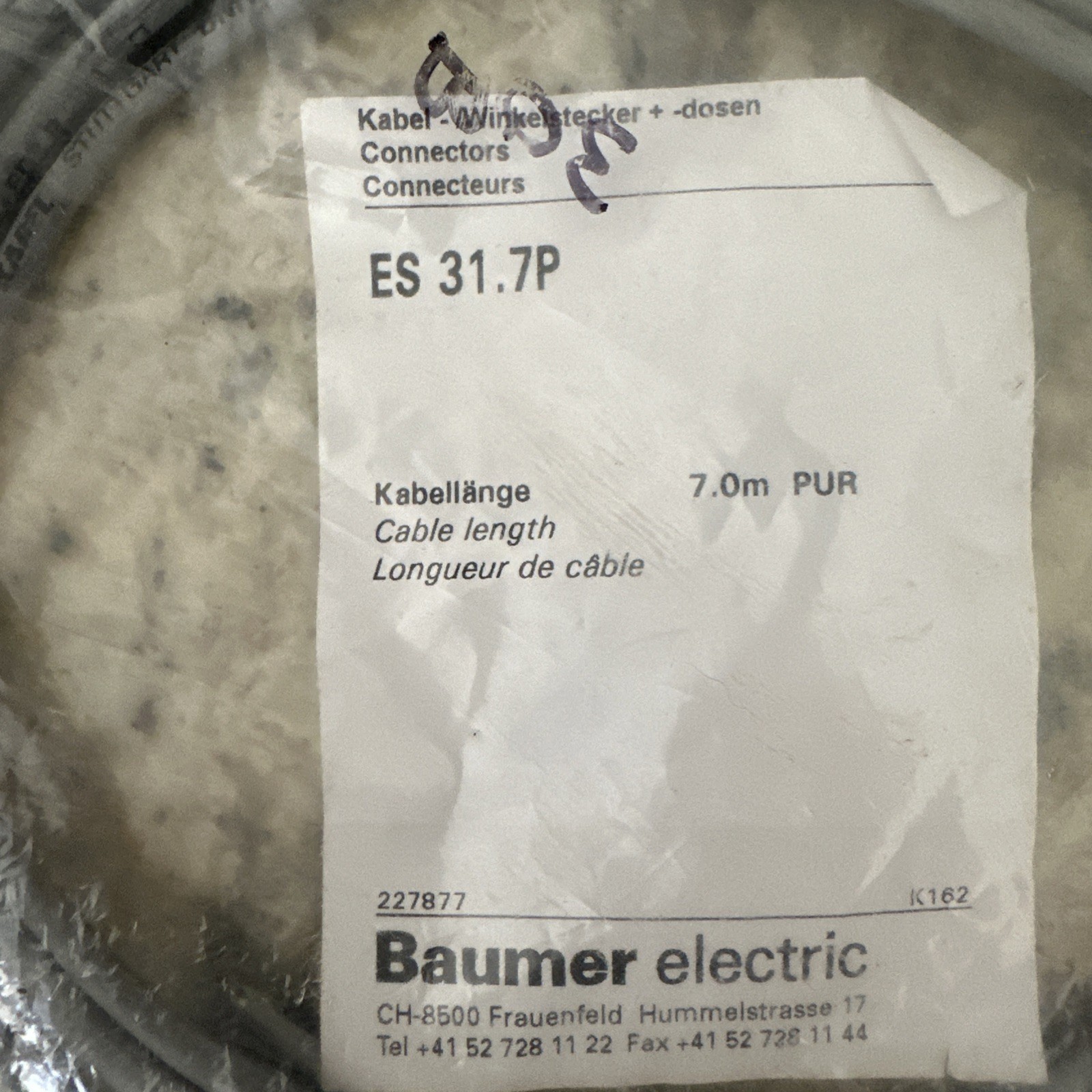 Baumer electric ES 31.7P cable 7.0m PUR NEW + FAST SHIPPING
