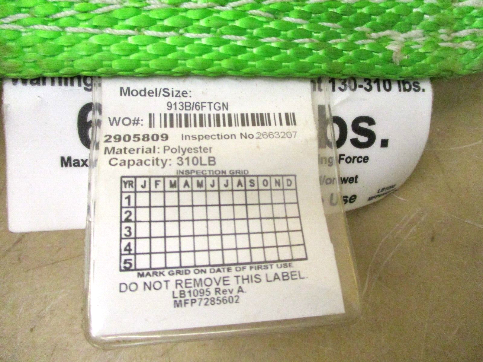 Miller 913B/ 6FTGN Back Biter Lanyard 310 Lb Capacity w/ SOFSTOP 48861LIN