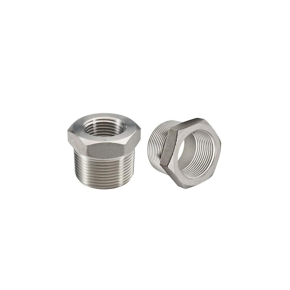 Stainless Steel Reducer Hex Bushing 1/2″ Male NPT to 3/8″ Female NPT 5-Pack