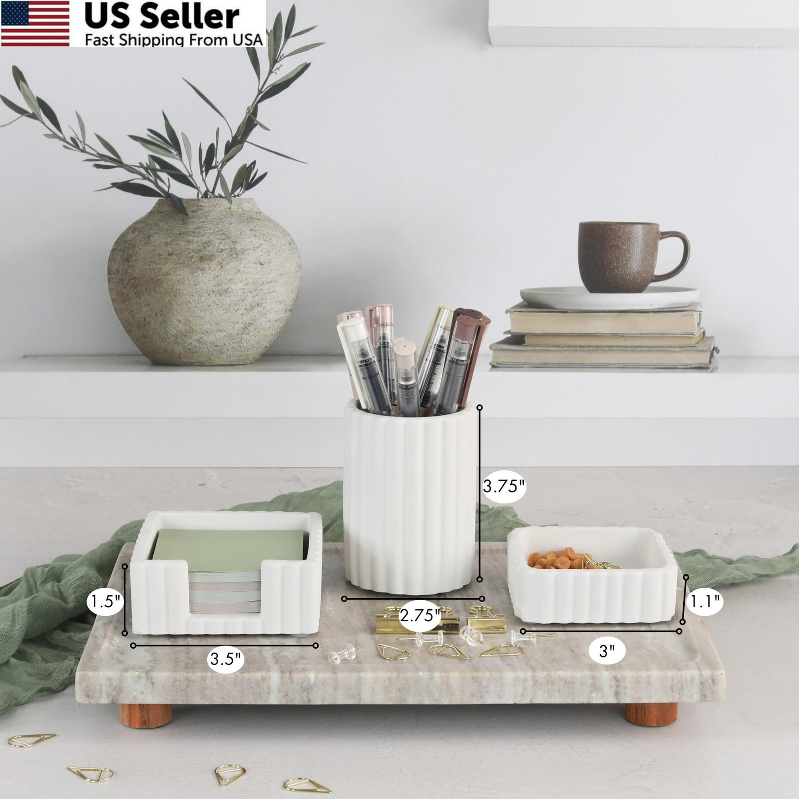 KIBAGA Modern Aesthetic Desk Accessories Set of 3 – Stylish Concrete Gray