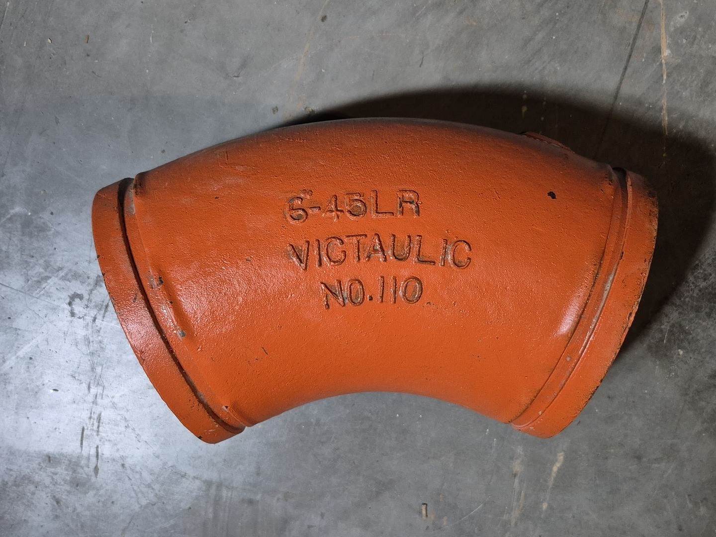 Victaulic No. 110 6″ Grooved 45° Elbow Fitting, Ptd. Orange – Parts