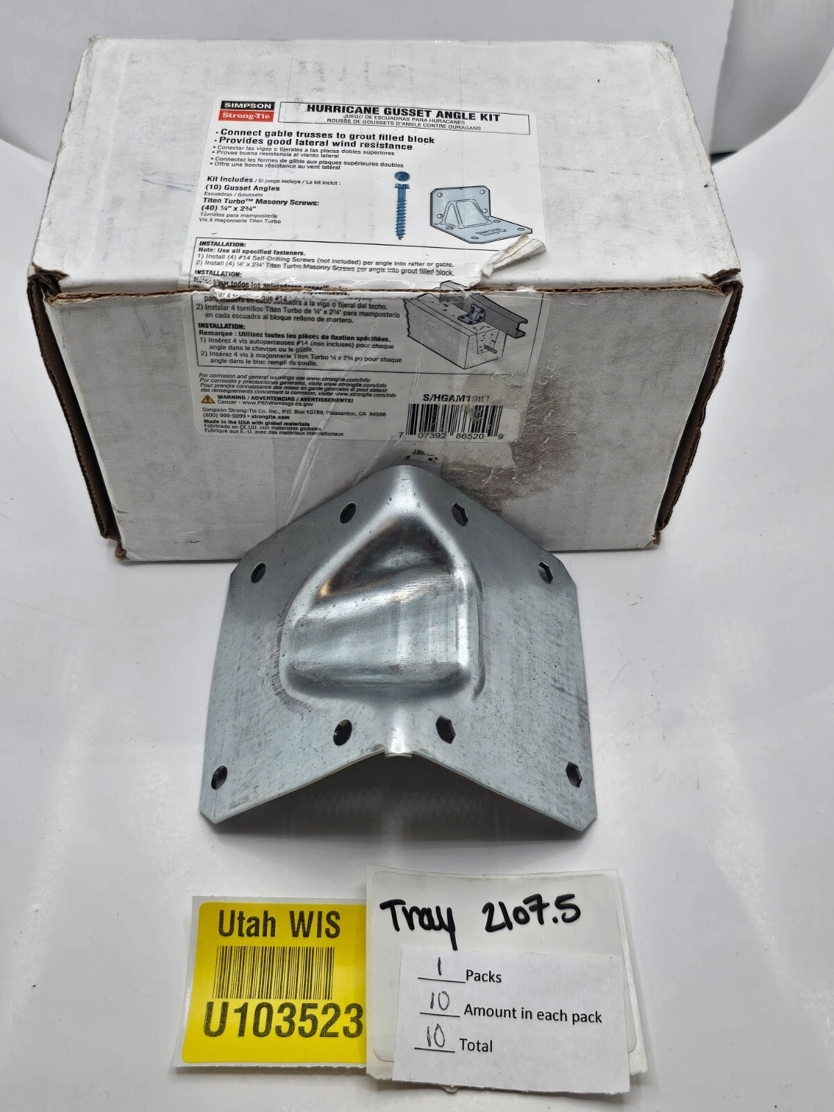 (QTY 10) Simpson Strong-Tie Hurricane Gusset Angle Assembly S/HGAM10KT