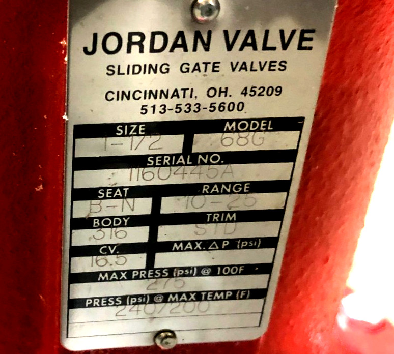 New Jordan Valve 68G Globe-Style Regulator 1-1/2″ Seat B-N 316 Body 275psi Max