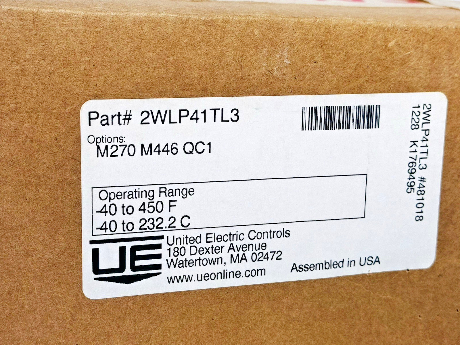 United Electric 2WLP41T3 / 2WLP41 One Series Electronic Temperature Switch