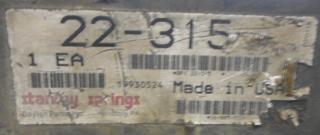 STANLEY SPRINGS, HELPER SPRING, 22-315, 91-95 CHEVROLET GMC LIGHT & MEDIUM TRUCK