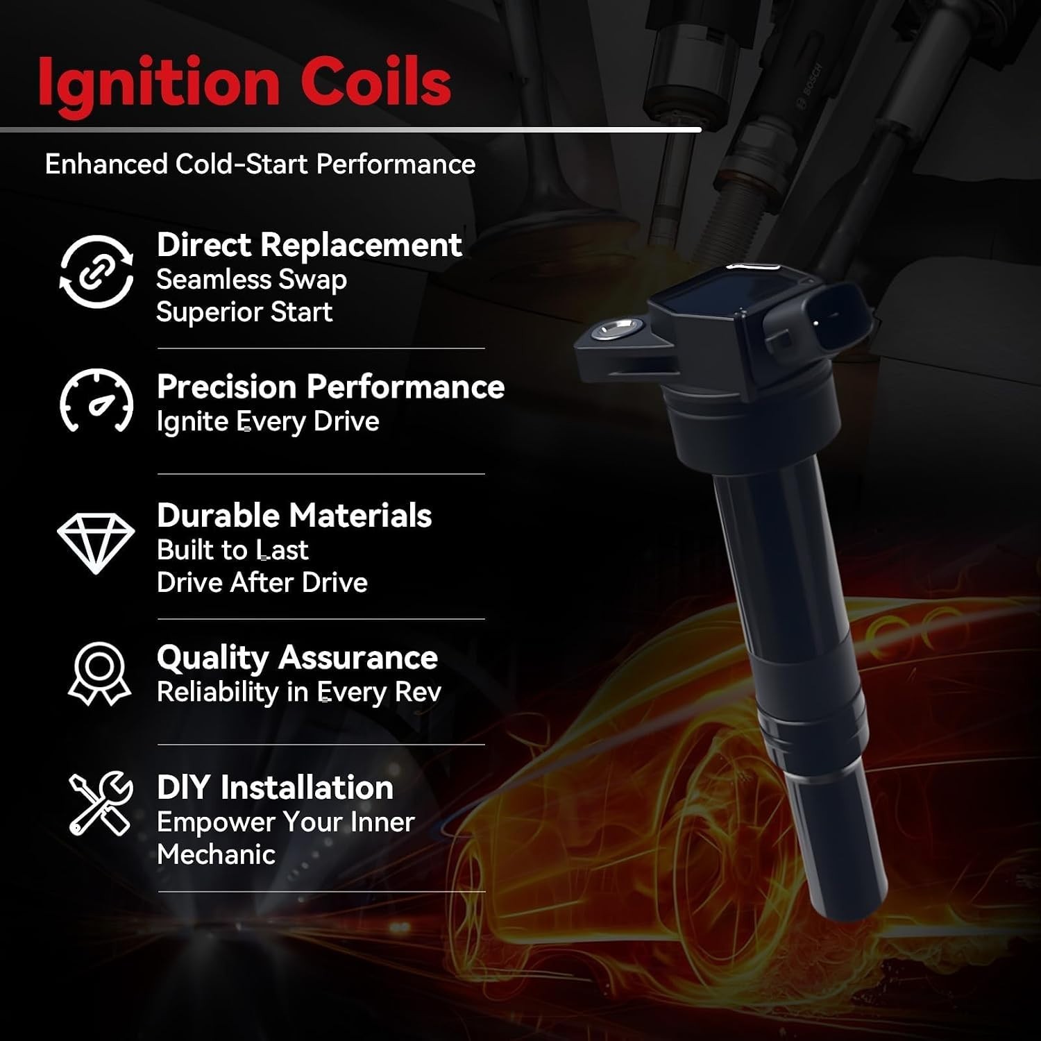 UF651 Ignition Coils & 9723 Iridium Spark Plugs Compatible with Hyundai Elantra