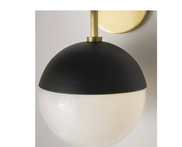 MITZI Renee 1-Light Aged Brass/Black Wall Sconce with Opal Glossy Shade