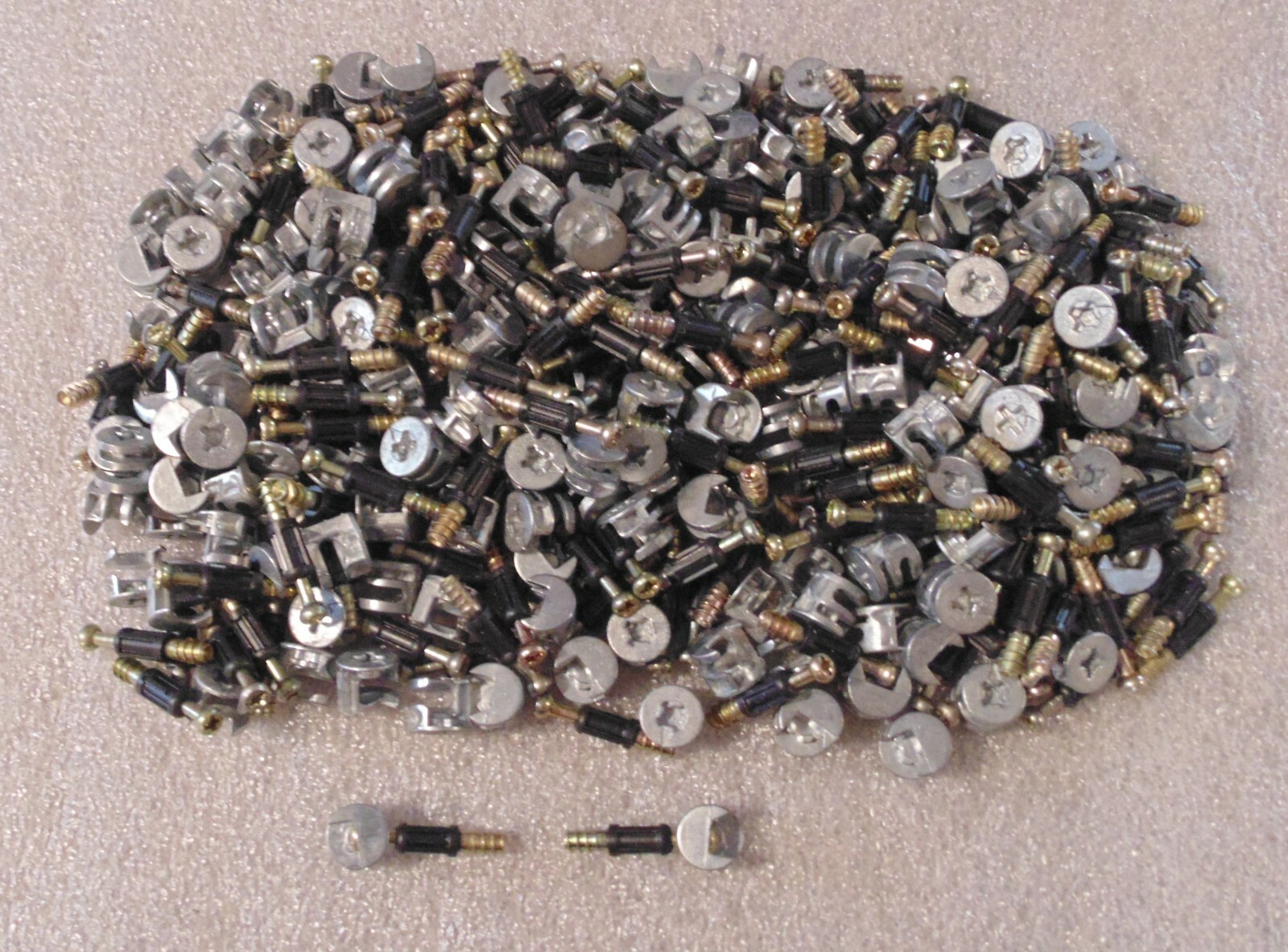 ASSORTED LOT OF BUSH CABINET HARDWARE, HINGES, BOLTS, TITUS FASTENER, CLOSURES