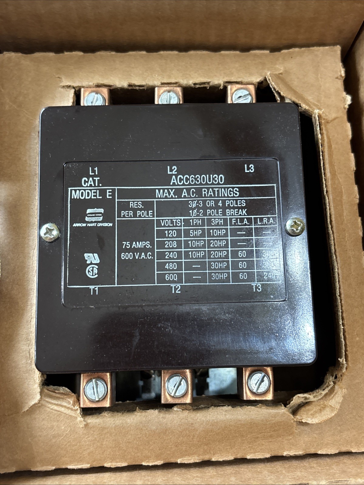 NEW ARROW HART, ACC630U30, Magnetic Contactor, 3ph, 60A, 208-240V.