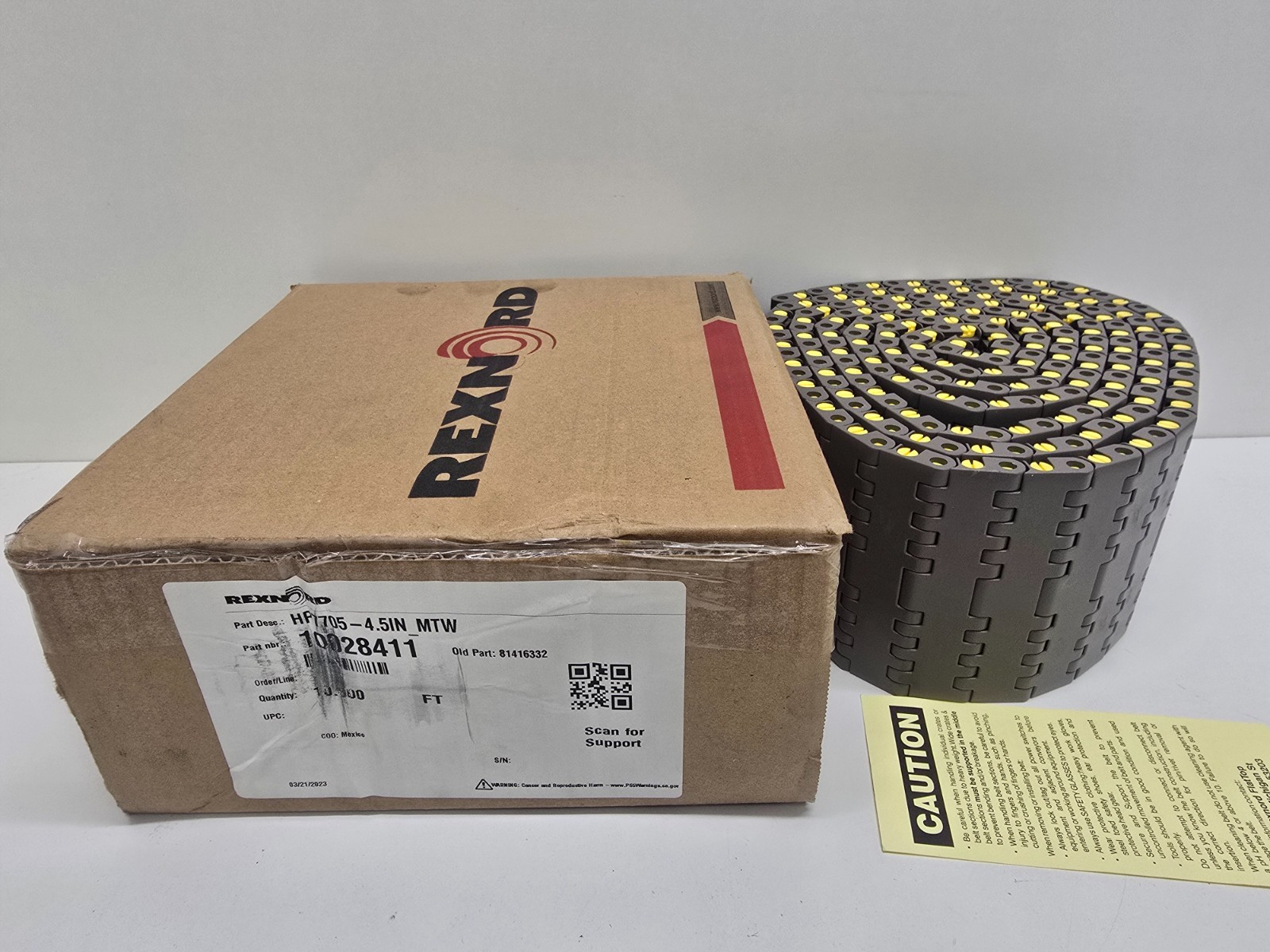 NEW IN BOX! REXNORD 10′ TABLETOP CONVEYOR CHAIN HP7705-4.5_MTW 10028411