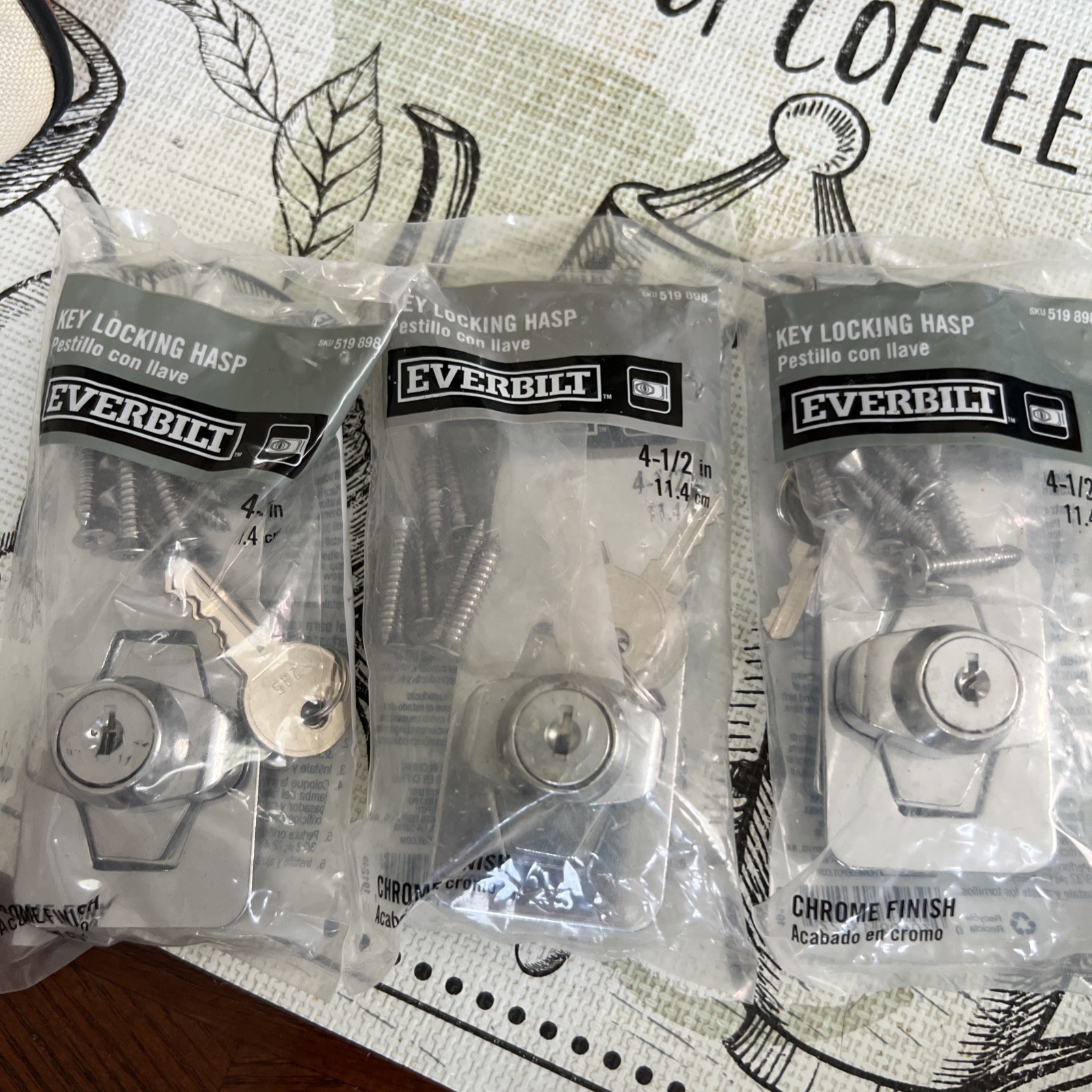 Set of 3, Everbilt 4-1/2 Key Locking Hasp Chrome Finish 2 Keys New in ea Package
