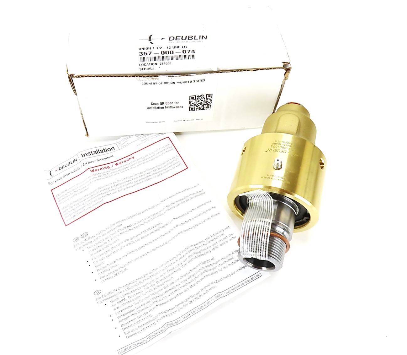 Deublin 357-000-074 Rotary Union 1-1/2″ UNF LH 1″ NPT NEW IN BOX