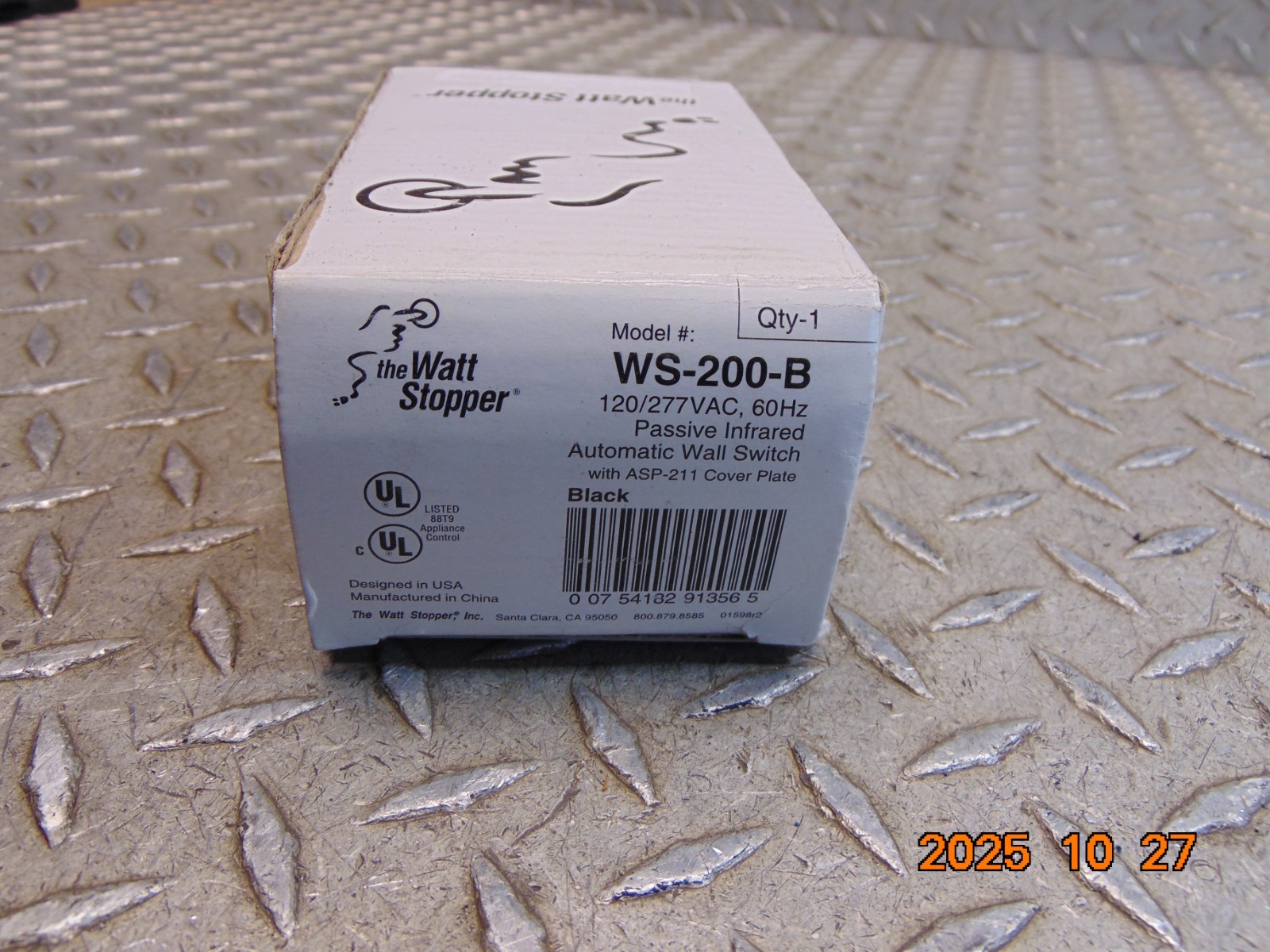 WATT STOPPER WS-200 B BLACK Passive Infrared Automatic Wall Switch