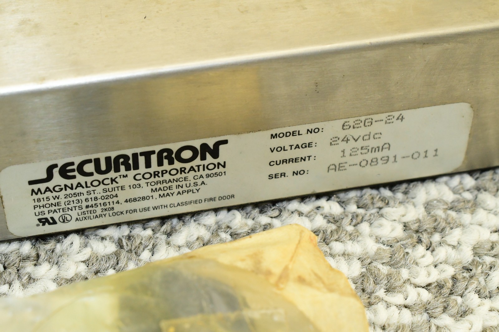 Securitron Electromagnetic Door Lock 24VDC Magnalock 1200Lbs Model 62G-24 125ma