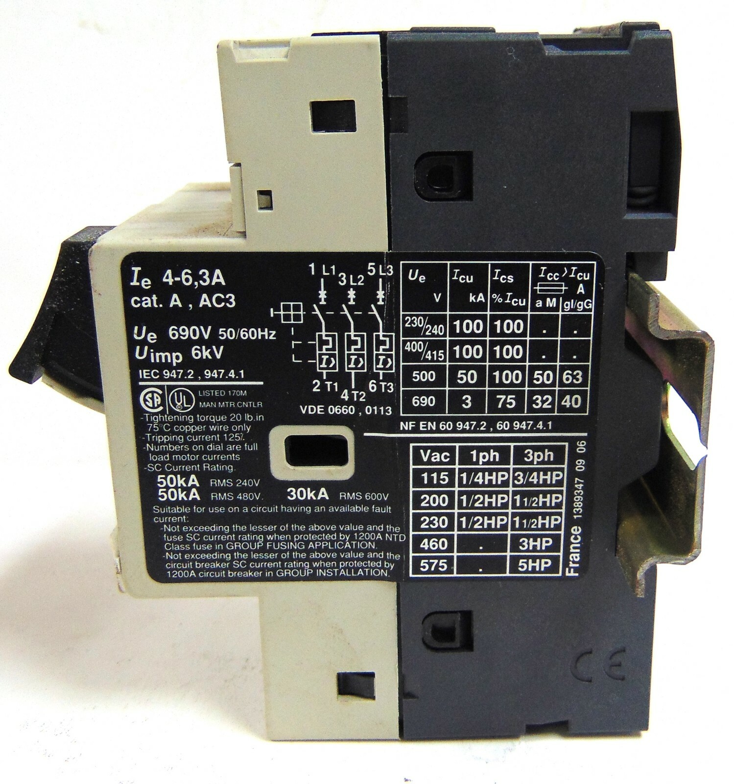 TELEMACANIQUE 690 V, 6A CONTACTOR, GV2-AN20