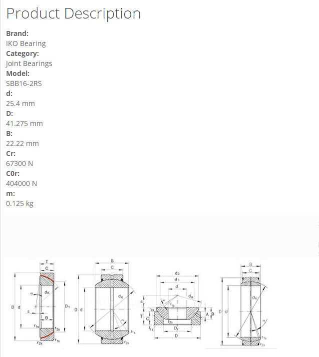 1PC NEW IKO SBB16-2RS Steel-on-steel Spherical Bushings 25.4×41.275×22.22mm
