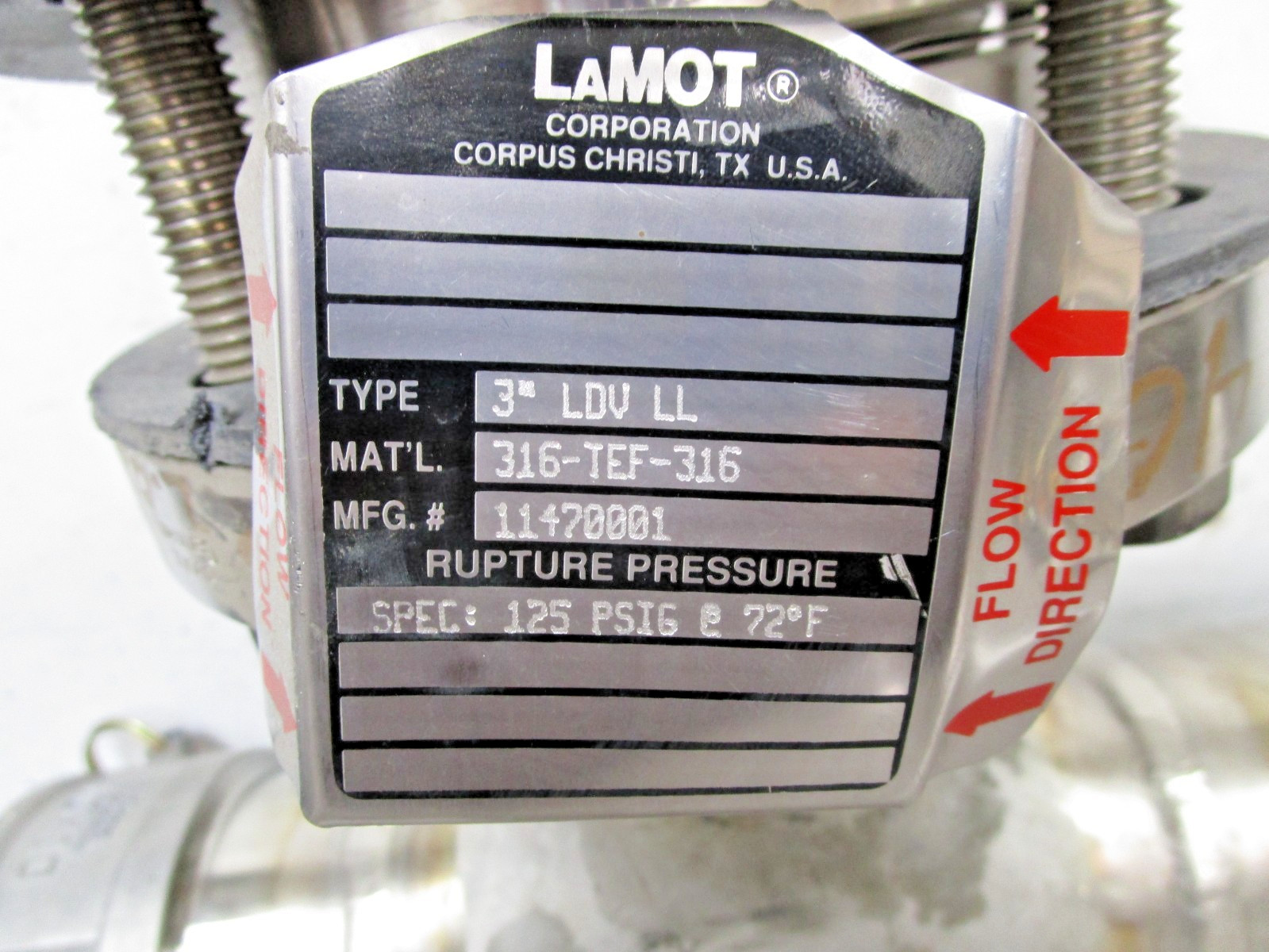 LaMOT 11470001 Inline Rupture Disc Assembly 3″ LDV LL 125 PSIG @ 72°F