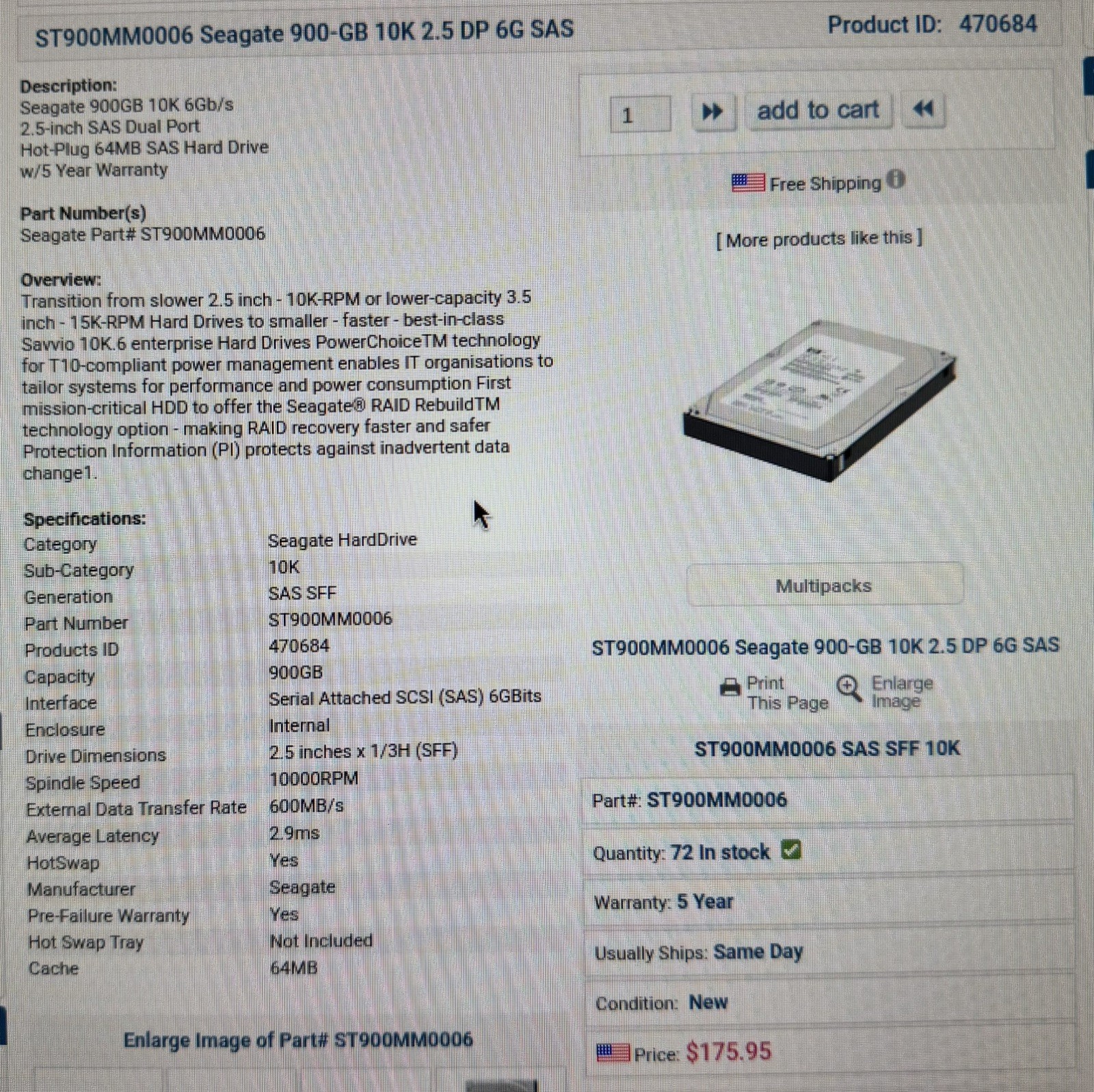 LENOVO 0A89409 Hard Disk Drive 900GB 6GB/s 10K 2.5″ SAS