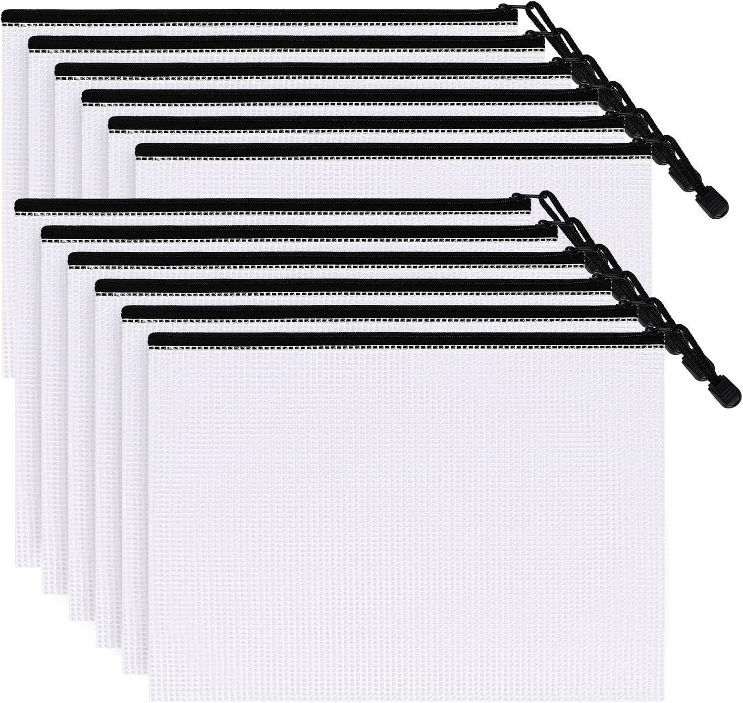 12Pcs A5 Mesh Zipper Pouch, PVC Bags,Waterproof Plastic White