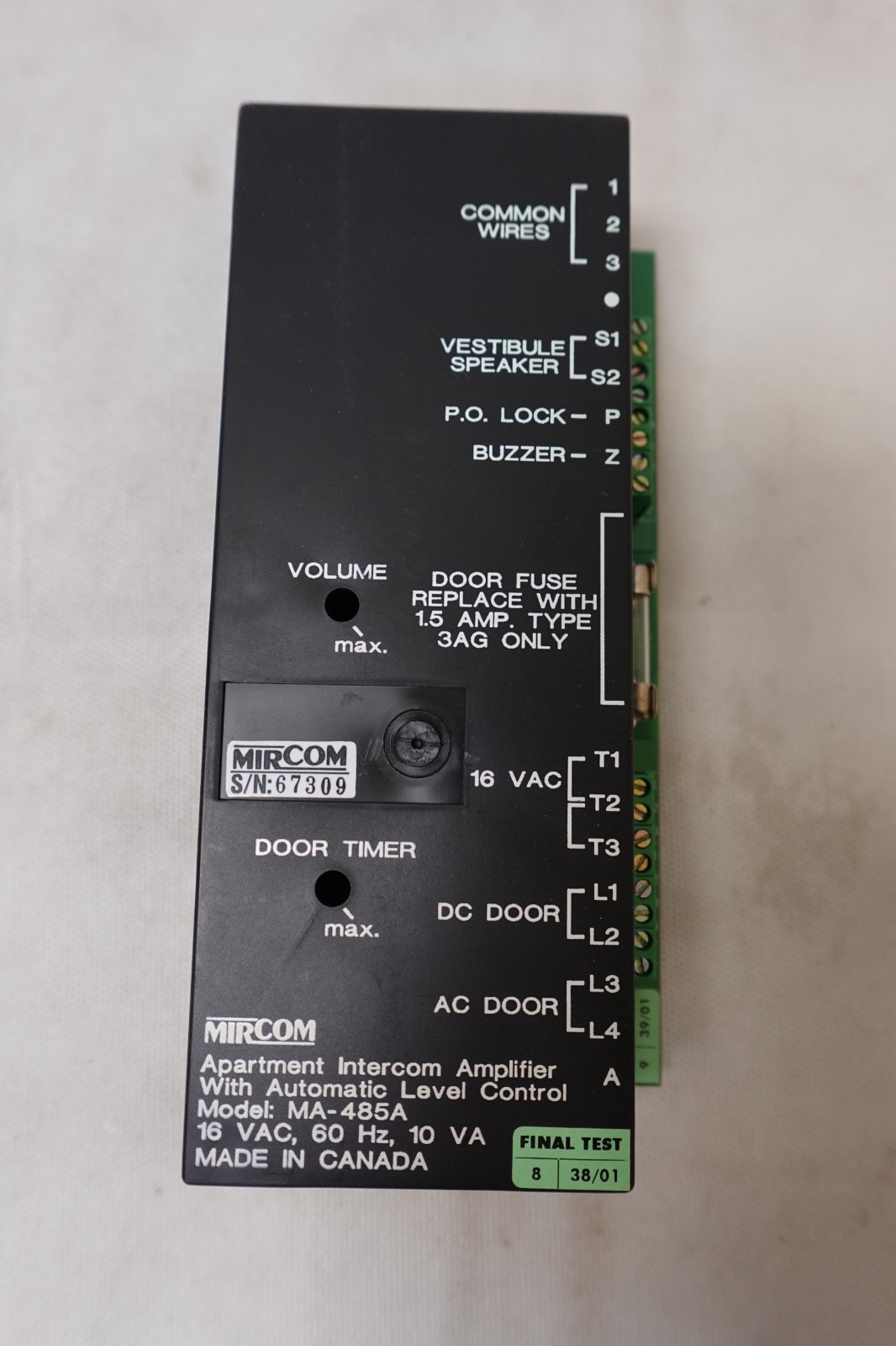 Mircom Apartment Intercom Amplifier Automatic Level Contol MA-485A