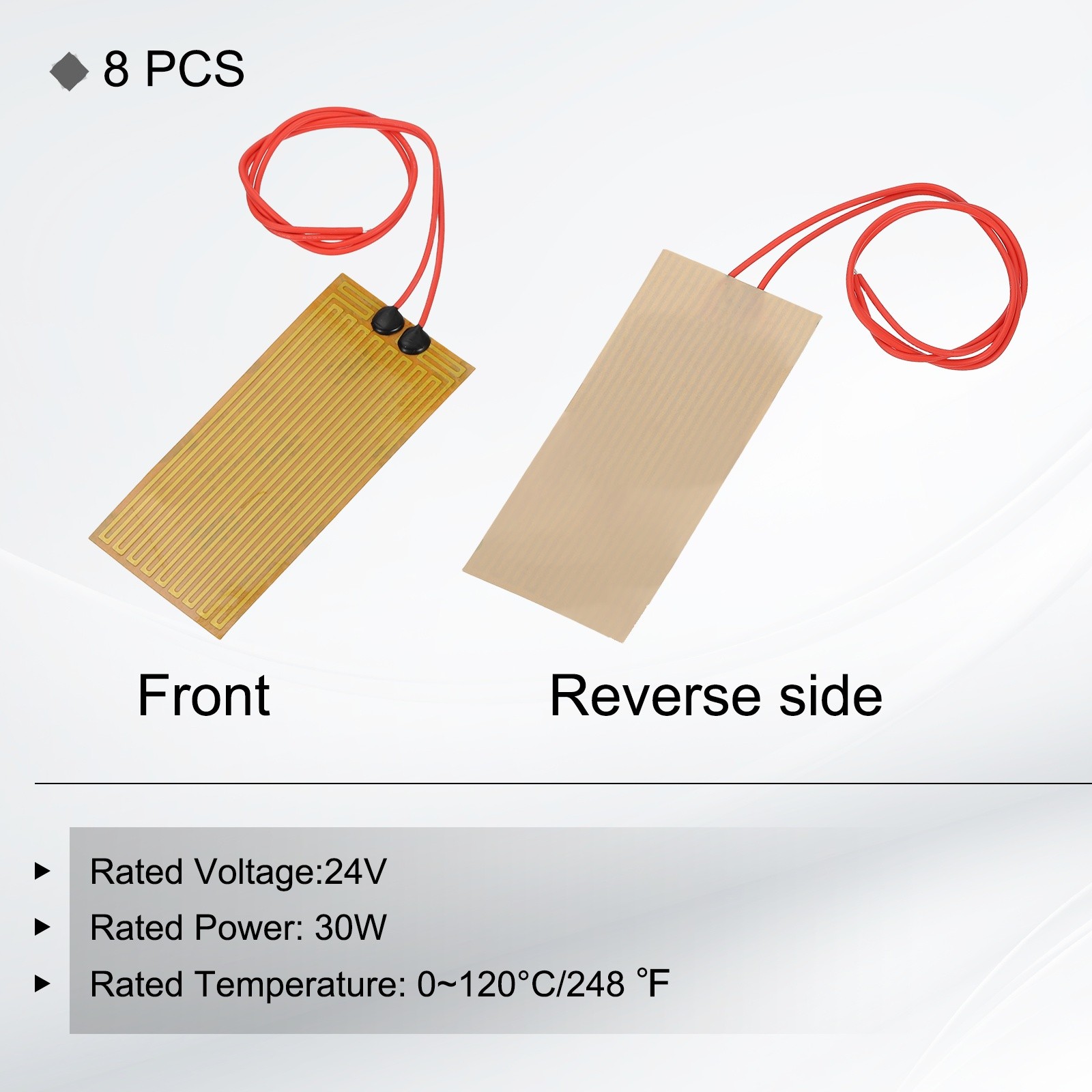 8pcs Heater Film Heating Plate 30W 24V Polyimide Adhesive Heat Pad 100mmx45mm