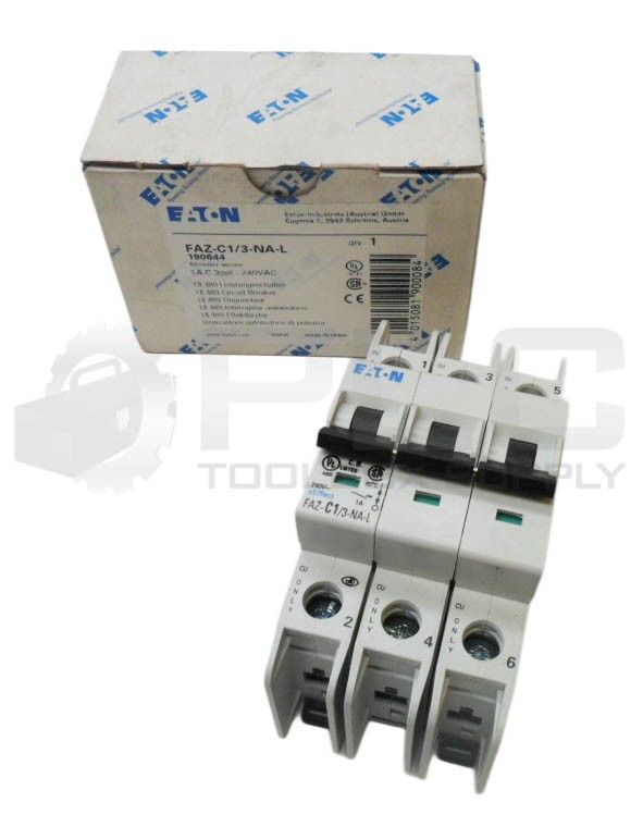 NEW EATON FAZ-C1/3-NA-L CIRCUIT BREAKER 1A 3P 240VAC