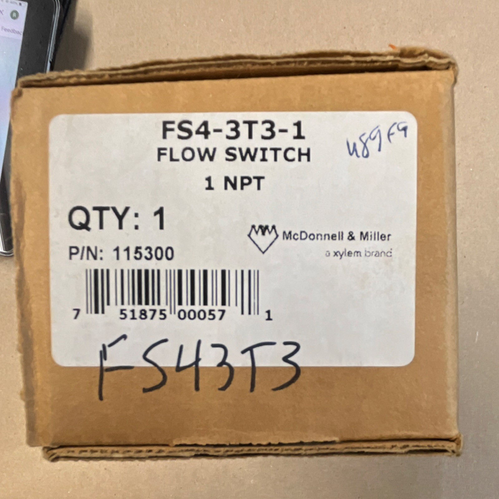 McDonnell & Miller FS4-3T3-1 Flow Switch 1 NPT Model 115300 MPN 115300