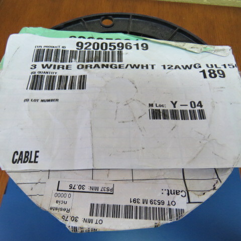 GENERIC 1569-12/65-3-9 Qty of 189 per Lot Hook-Up Wire, UL 1569, 12 AWG, 65 Str