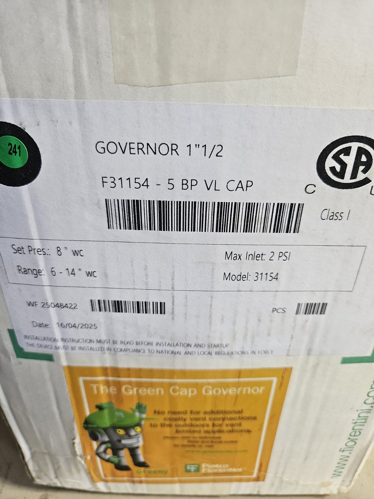 Pietro Fiorentini F31154 5BP VL CAP 2 PSIG Governor 1-1/2″ NPT