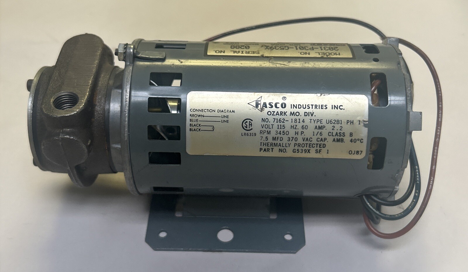 FASCO INDUSTRIES,7162-1814,MOTOR 115V 2.2A 3450RPM 1/6HP
