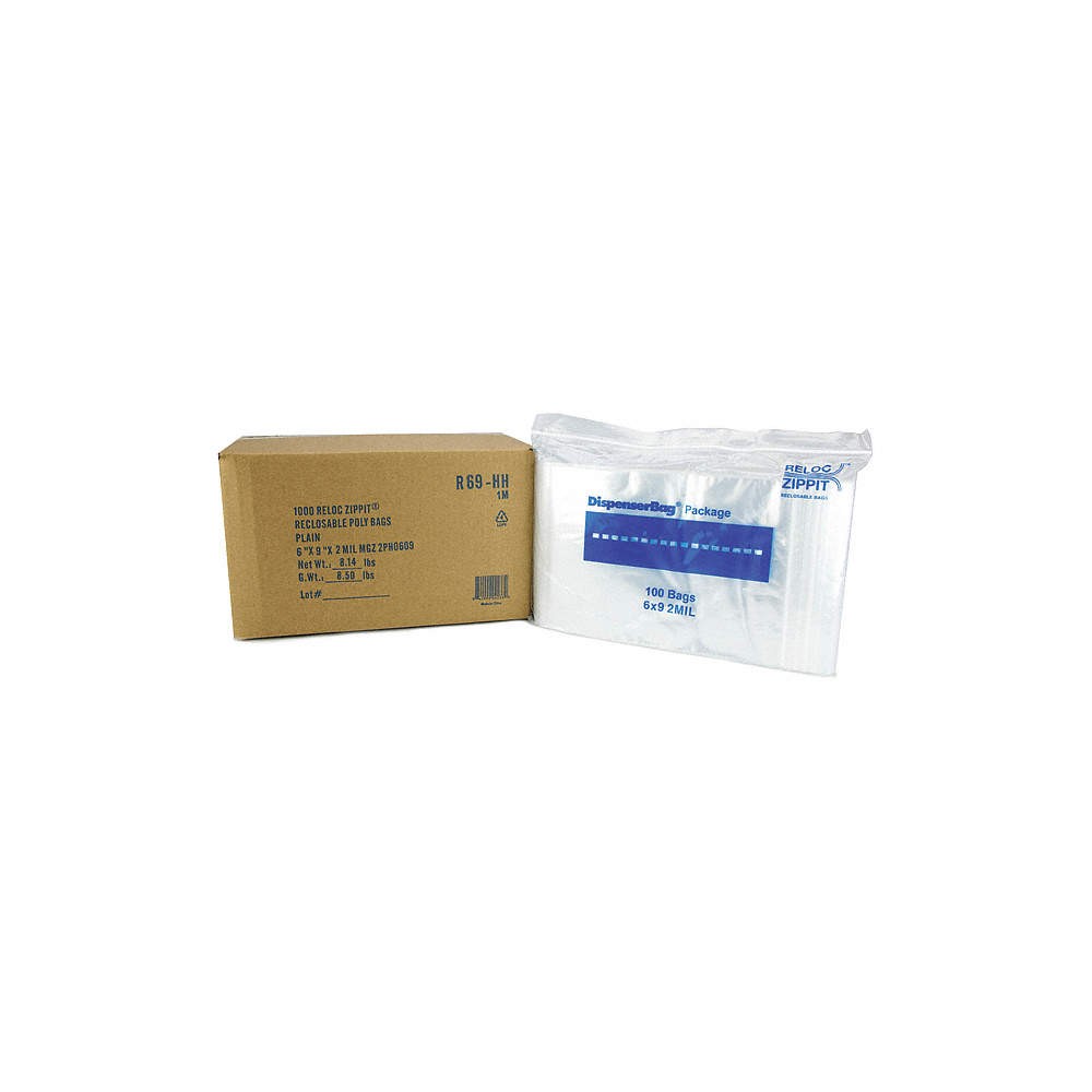 RELOC ZIPPIT R69-HH Reclosable Poly Bag,Zip Seal,PK1000 38UV39