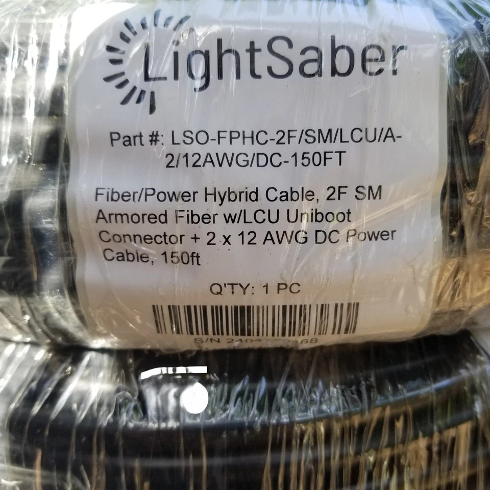 LightSaber Fiber/Power Hybrid Cable, 2F SM Armored Fiber 150 ft