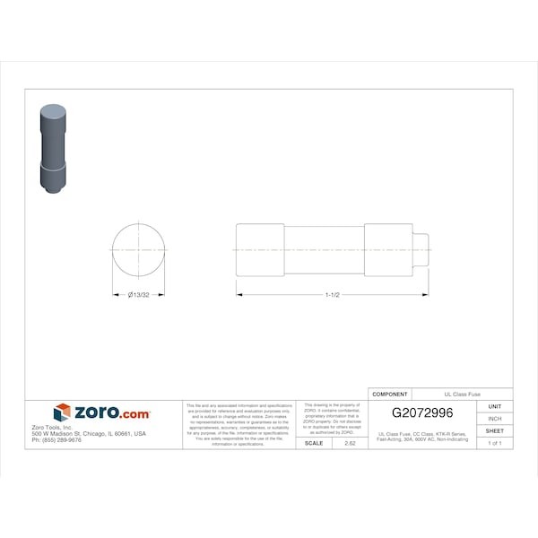 Eaton Bussmann Ktk-R-30 Cc Class, Fast-Acting, 30A, 600V Ac, Non-Indicating