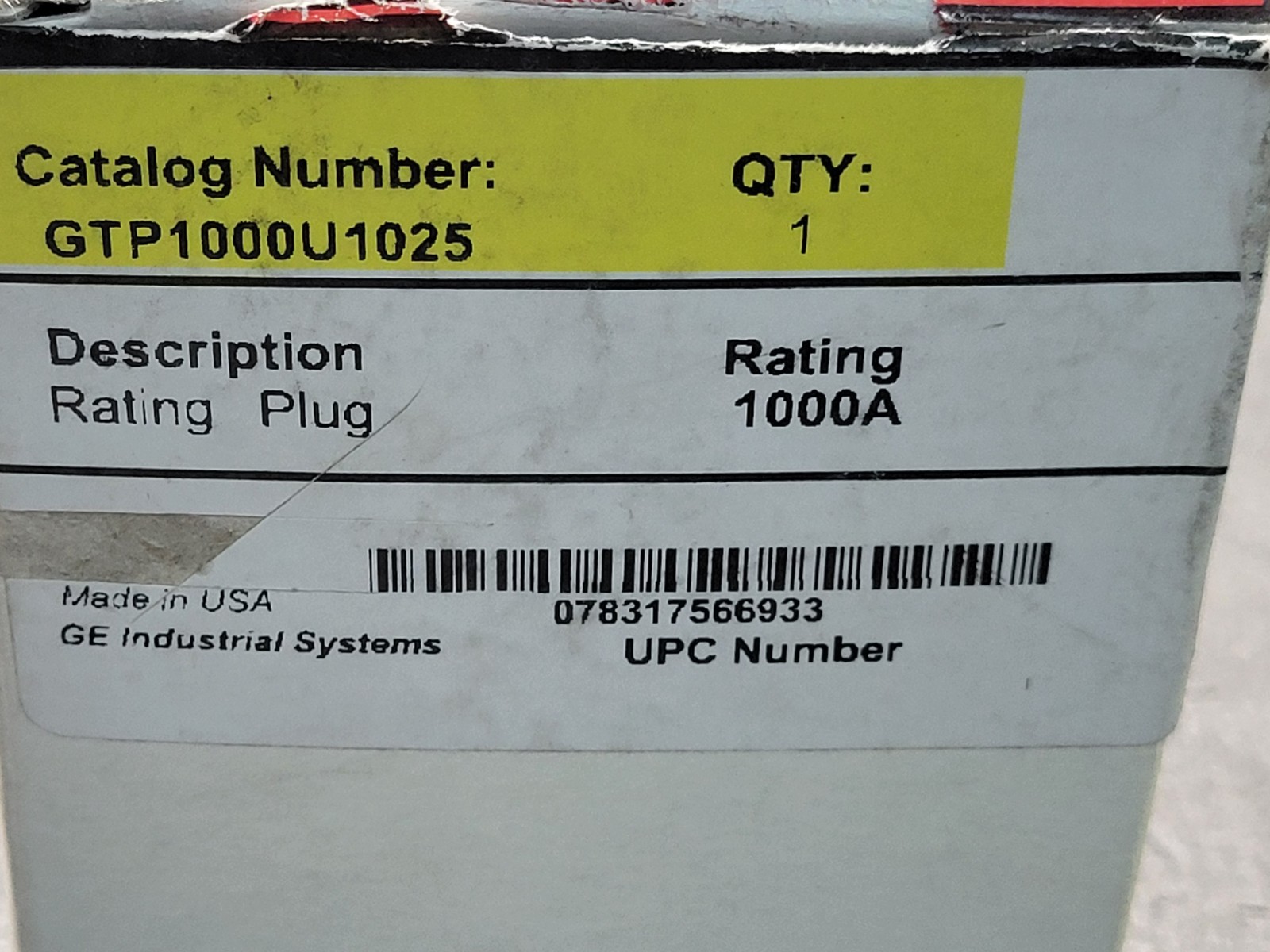 GE GTP1000U1025 1000 Amp Rating Plug.