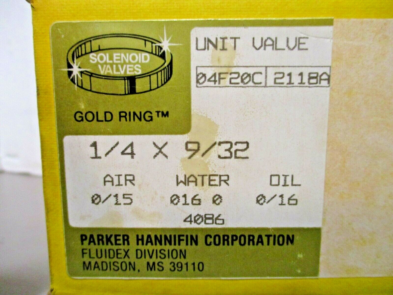 Parker 04F20C2118A1F Unit Valve 1/4 x 9/32 with 1FGC75 Type 1F 12vdc Solenoid