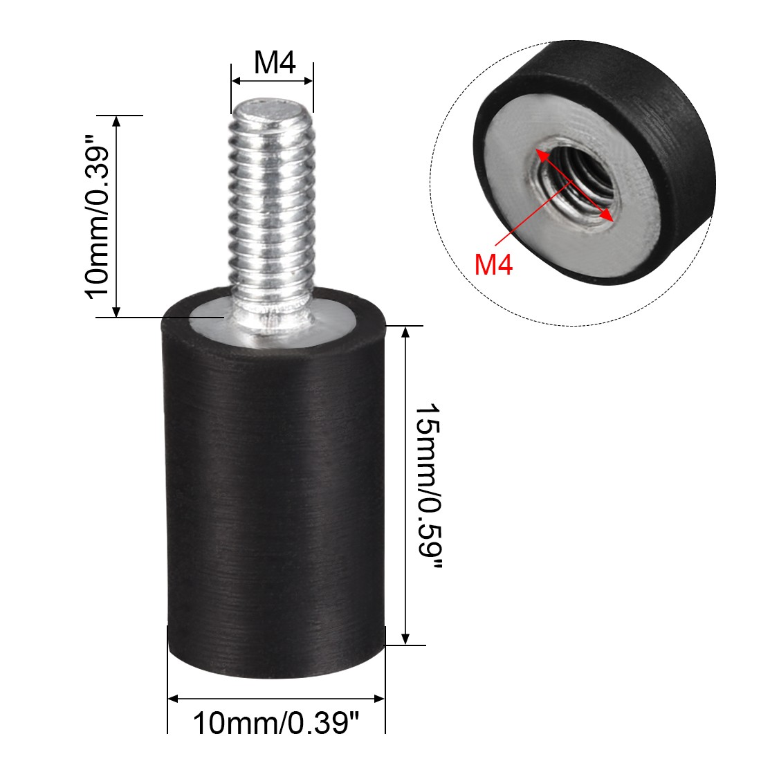 M4 Thread Male Female Rubber Mounts Vibration Isolators 10x15mm Black 8pcs