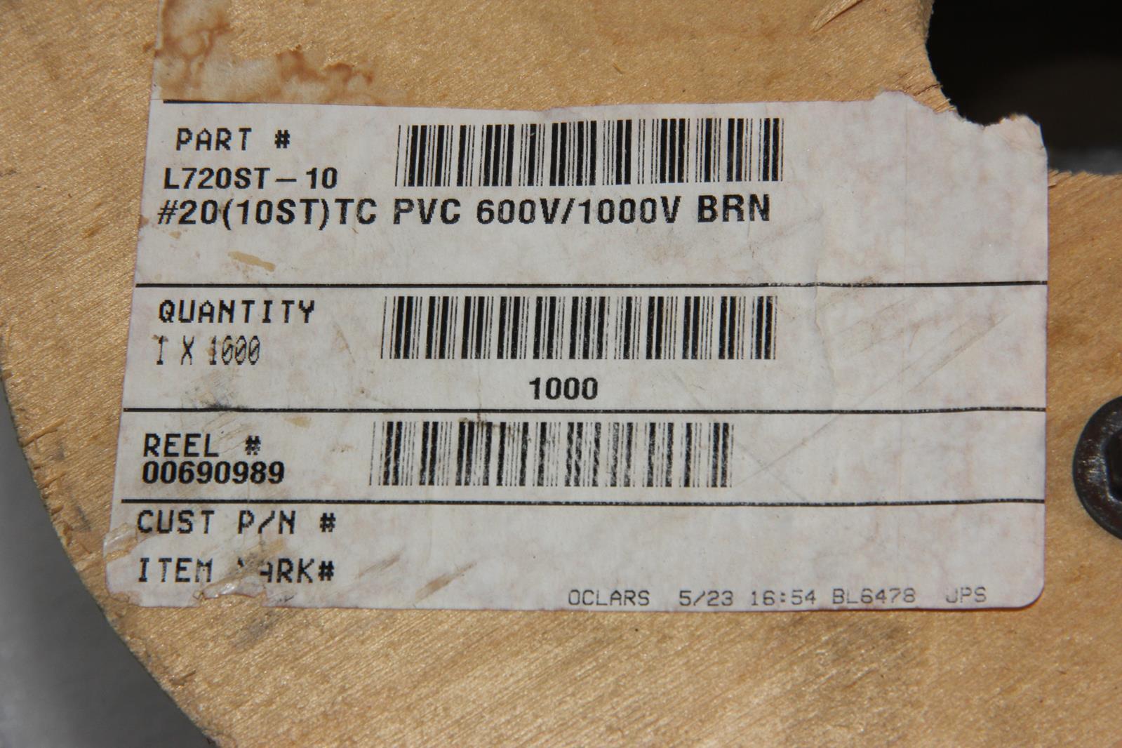 OMNI CABLE L720ST-10 1000-FT 20AWG 10-Strand PVC 600V/1000V Brown Hook-up Wire