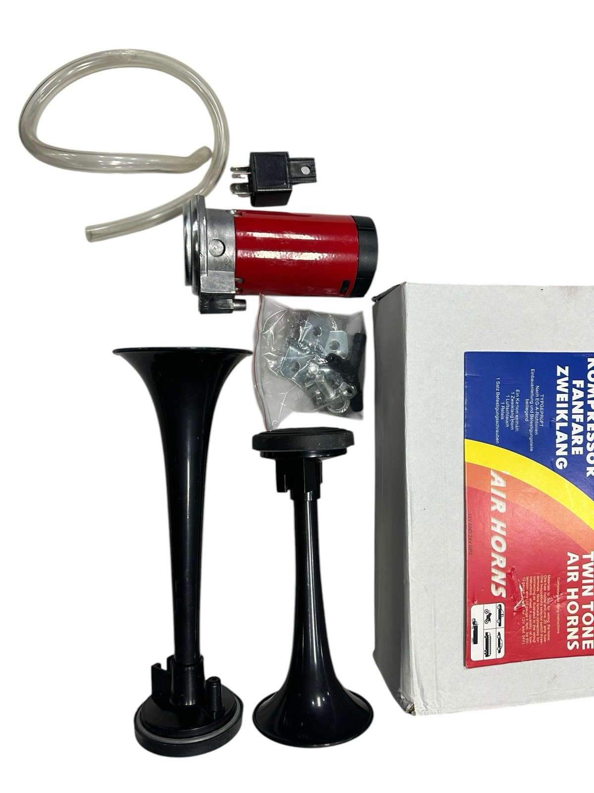 Kompressor Fanfare Zweiklang Twin Tone Air Horns 12V & 24V GP2 Set of 2 NEW