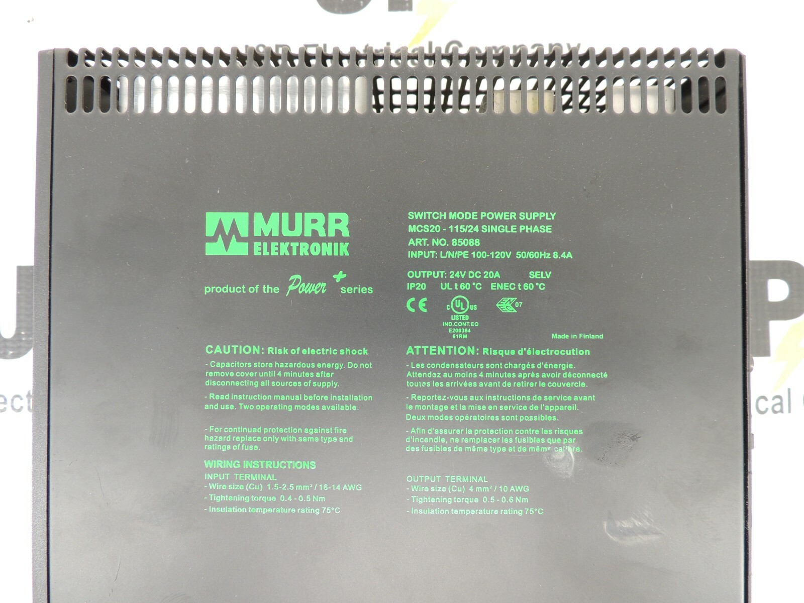 MURR ELEKTRONIC SWITCH MODE POWER SUPPLY, MCS20 115/24 SINGLE PHASE