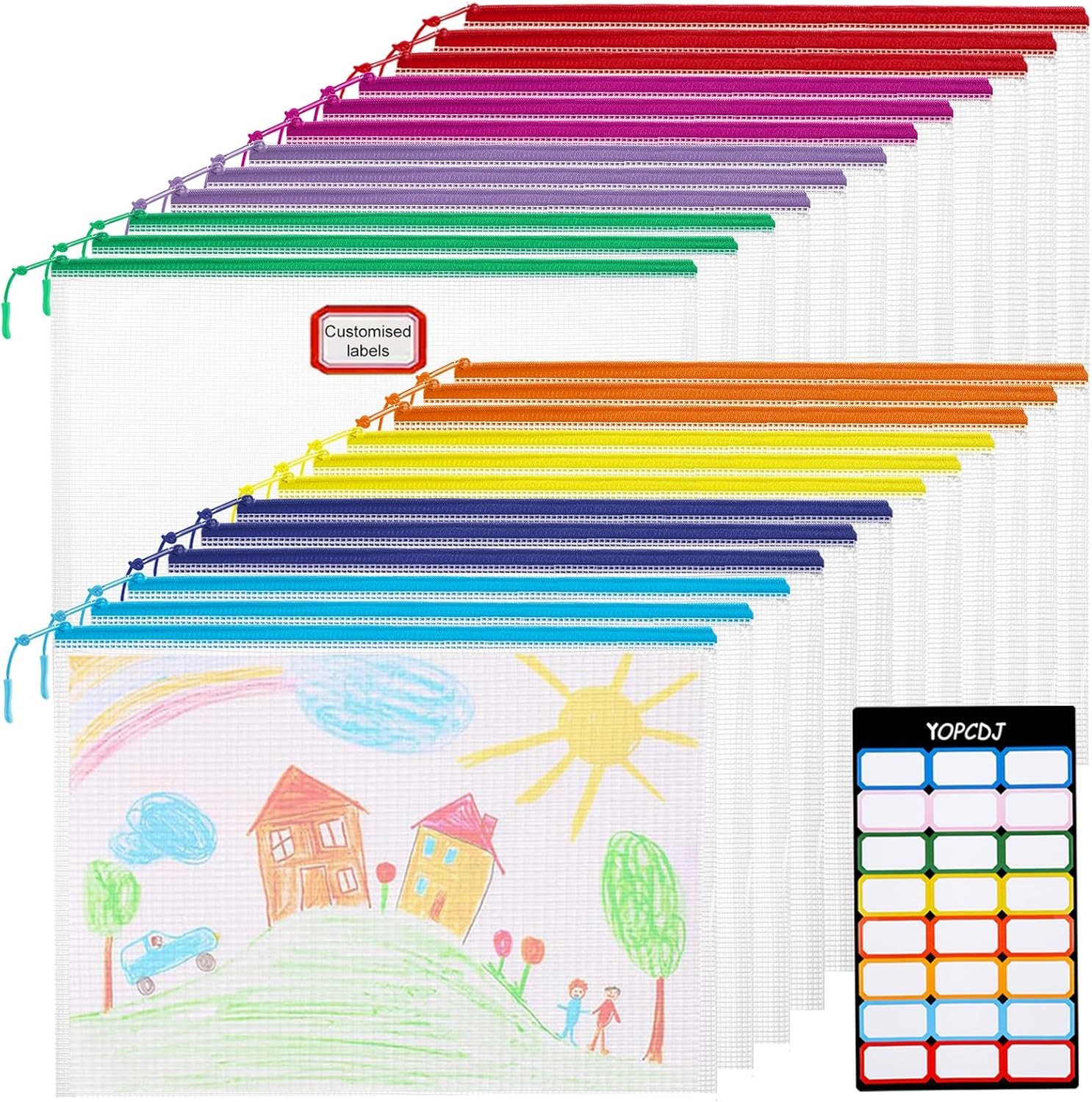 24pcs Mesh Zipper Pouch File Bags Puzzle Storage Bags, A4 13.5×9.5 Inches