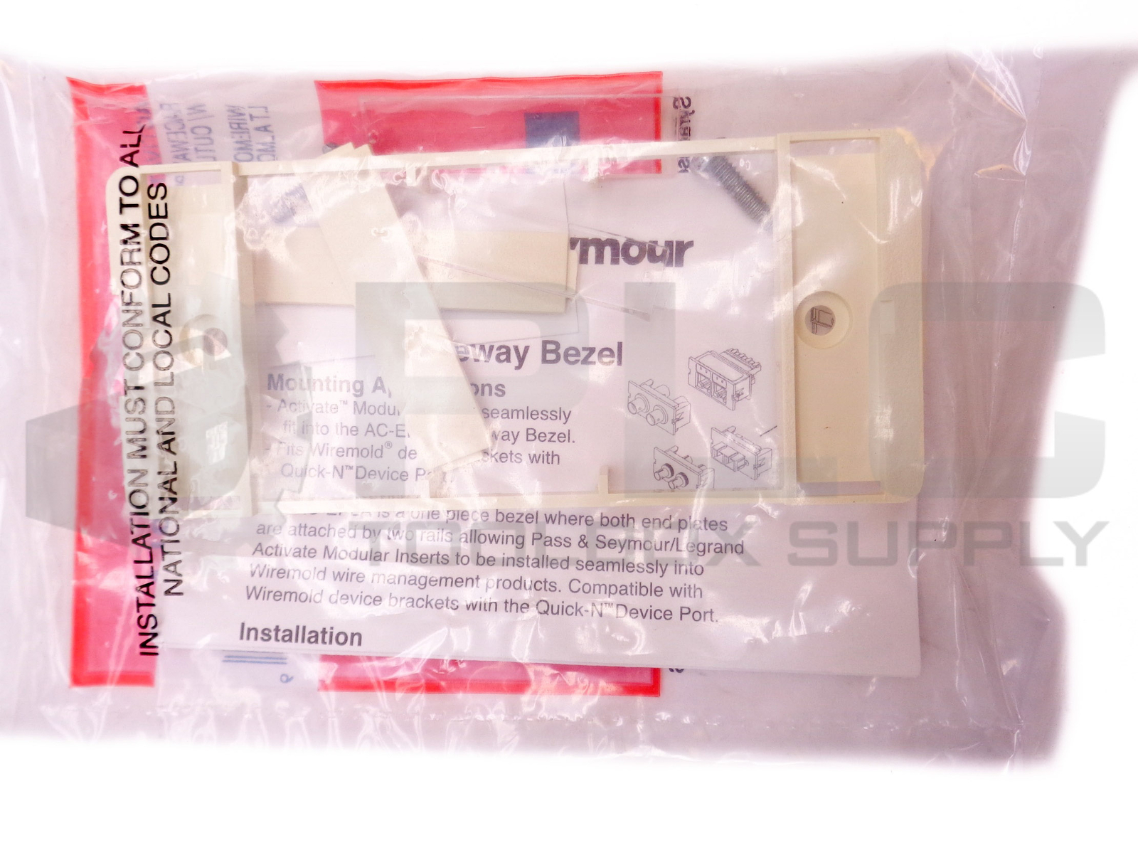 BOX OF 8 NEW PASS & SEYMOUR AC-EPLA RACEWAY BEZEL W/ OUTLET ID LABELS LT ALMOND